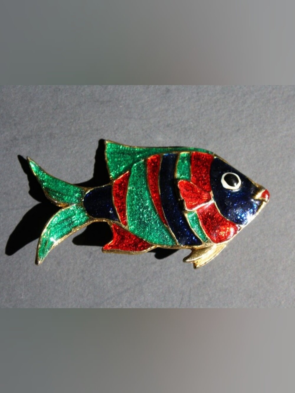 Vintage Enamel Striped Fish Brooch, Colorful Gold Tone Jewelry